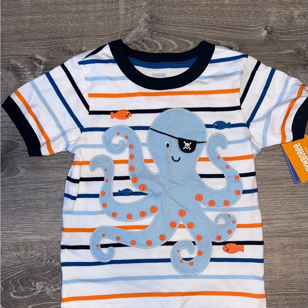 Gymboree Striped Octopus Tee in Blue and Orange NWT